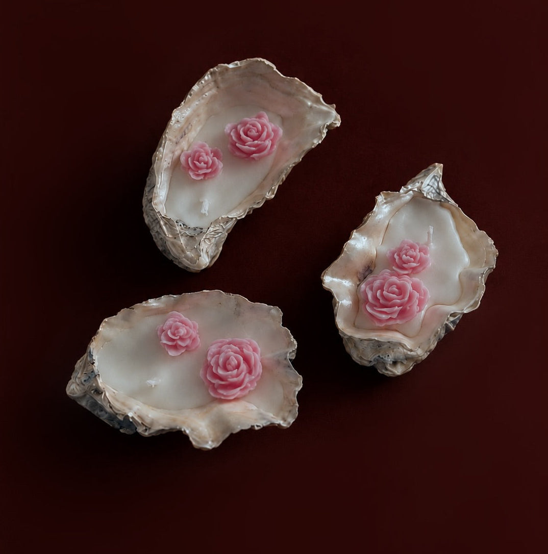 Rose Oyster Shell Candles Set