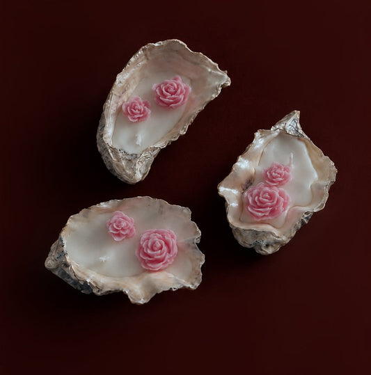 Rose Oyster Shell Candles Set