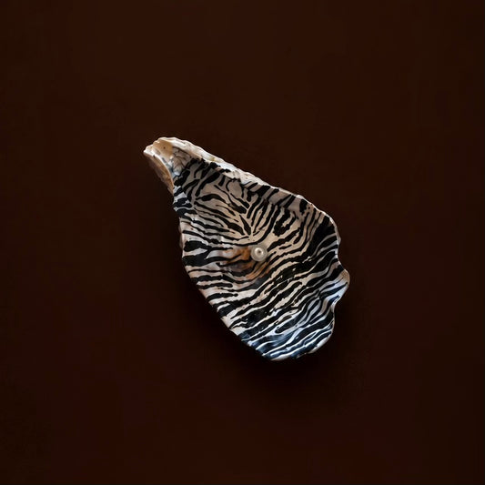 Zebra Oyster Shell Incense Holder with Pearl