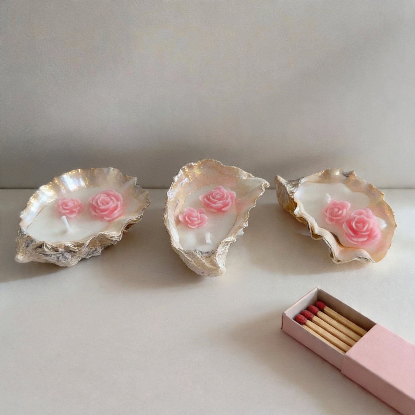 Oyster Shell Candles with Roses