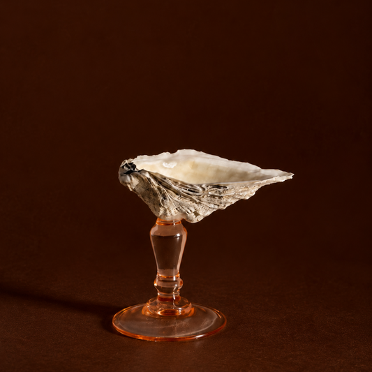Oyster Shell Dish on Peach Glass Stem