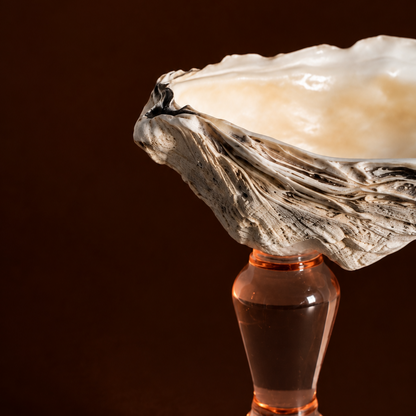 Oyster Shell Dish on Peach Glass Stem