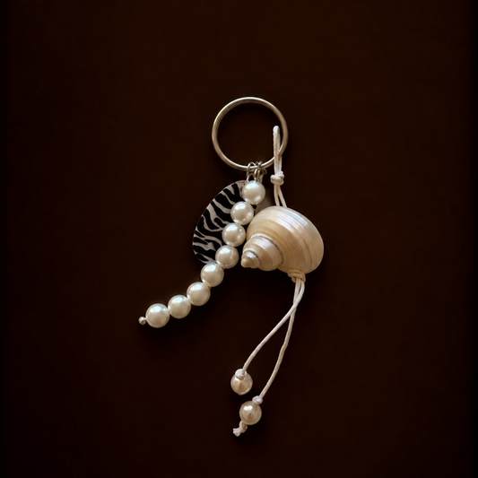 Zebra Capiz Shell Keychain with Pearl Beads
