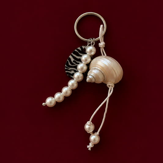 Zebra Capiz Shell Keychain with Pearl Beads