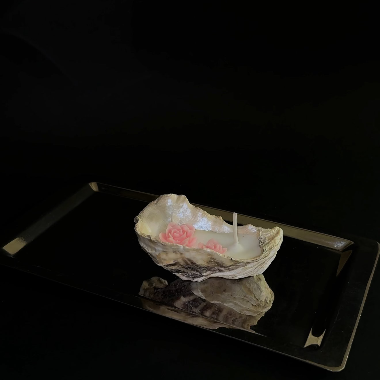 Oyster Shell Candles with Roses